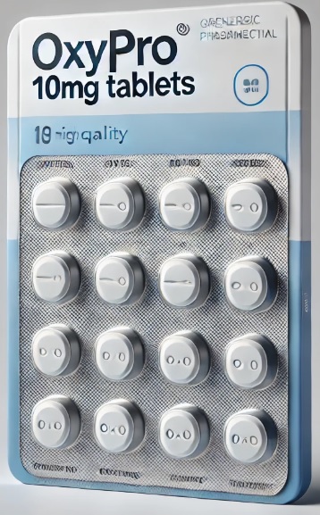 Blister pack of OxyPro 10mg tablets from Kwikmed.in